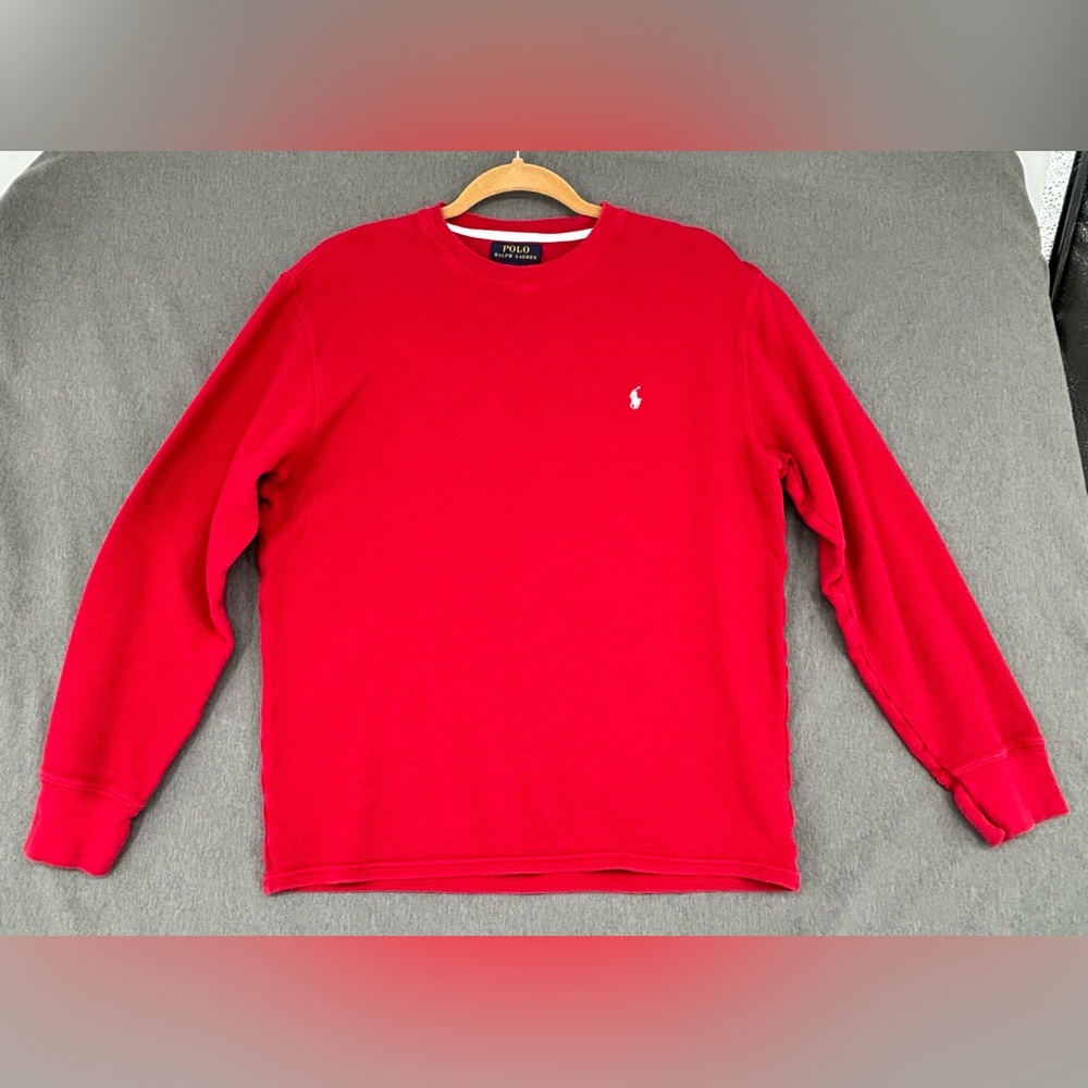 Polo Ralph Lauren Shirt Mens L Pony Logo Thermal Waffle Knit Red